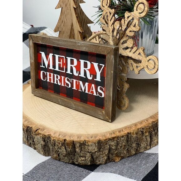 Merry Christmas Mini Sign 5 in Buffalo Check Red Holiday Decor Farmhouse Rustic - Picture 3 of 7